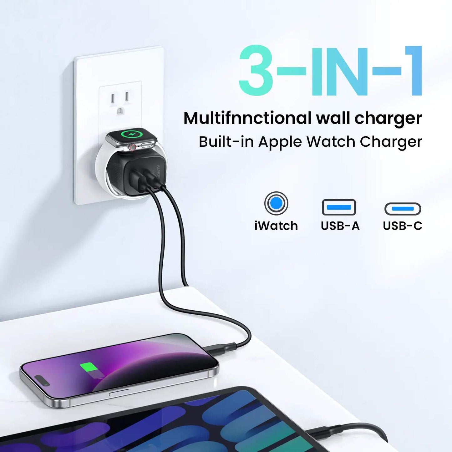 3-in-1 Magnetic Wireless Charging Station with Travel Adapter