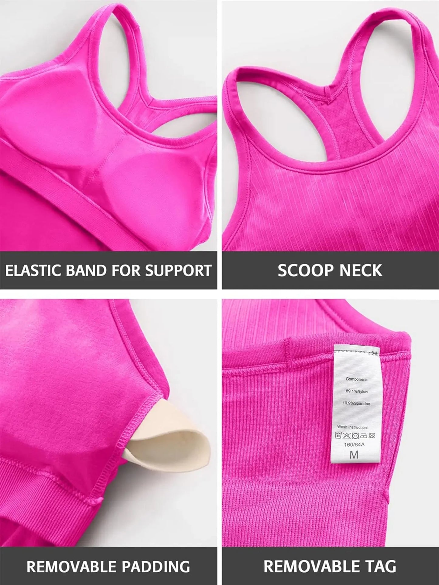 Ribbed Built-In Bra Workout Tank Top – Tight Racerback Athletic Summer Crop